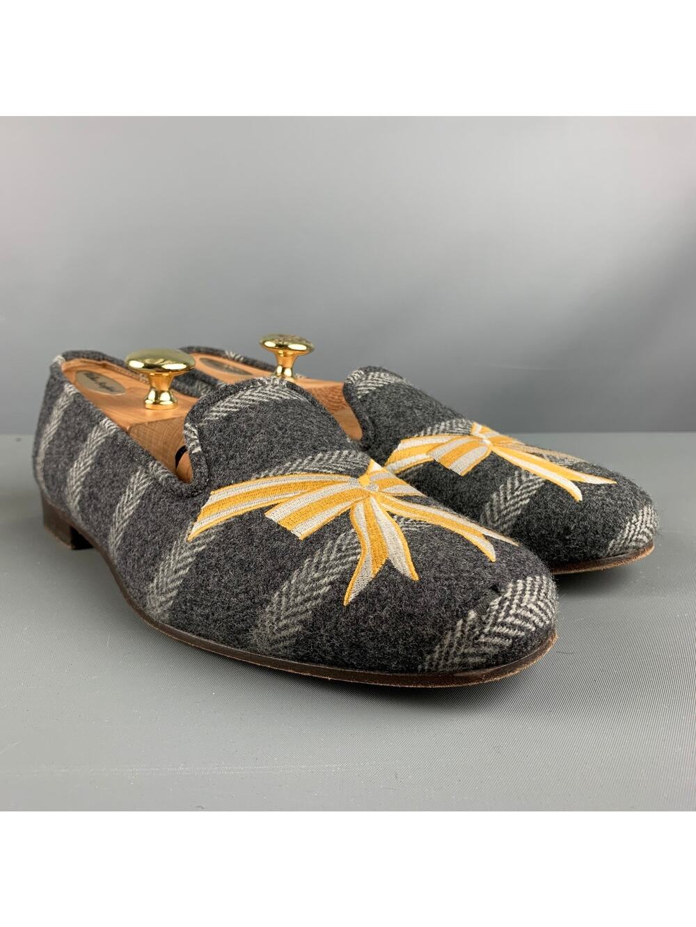 STUBBS & WOOTTON Size 10 Grey Silver & Gold Wool Slip On Loafers